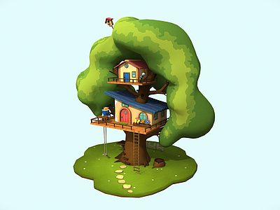 现代艺术风格建筑 树屋 卡通树屋 卡通小屋 卡通鸟屋 卡通木屋