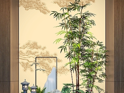 新中式室内景观 新中式室内景观造 藓景观 景观小品 竹子