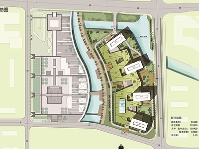 现代产业园建筑 现代商业步行街 办公产业园 总平面图彩图 施工图
