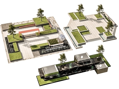 现代口袋公园 口袋公园景观公园 办公休息空间 水景叠水景观 卡座花池树池 活动场地
