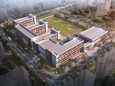 现代学校外观 学校鸟瞰 学校