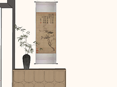 新中式简约斗柜 入户柜 斗柜 新中式 装饰 挂画