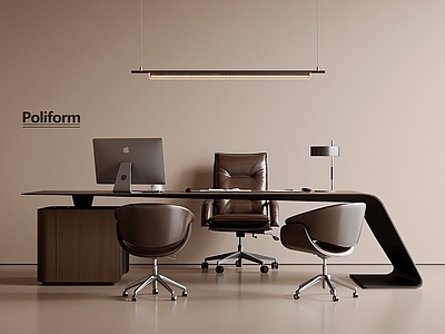 现代意式办公桌椅 经理办公椅 老板椅 办公桌 电脑 办公桌摆件