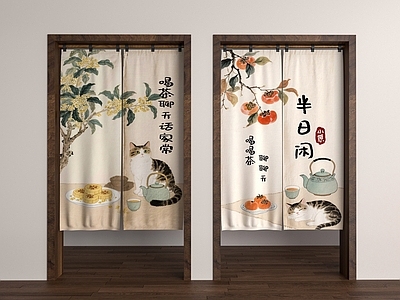 中式窗帘 猫咪茶帘 猫咪厨房帘