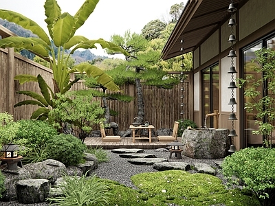 日式禅意庭院 杂木庭院 汀步 水钵 雨链 芭蕉