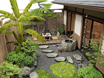 新中式禅意庭院 杂木庭院 汀步 水钵 灌木 芭蕉