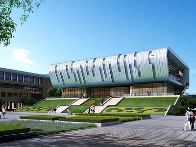现代学校外观 图书馆建筑
