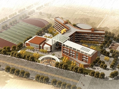 现代学校外观 学校建筑 小学