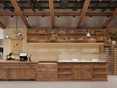 复古甜品面包店 面包店蛋糕店 面包店货柜 面包店菜牌 面包店装饰货架 蛋糕店