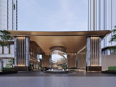 现代轻奢售楼处建筑 大门 售楼处 示范区景观 高层住宅 公寓
