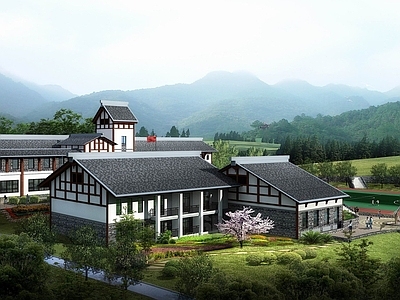 中式学校外观 学校建筑