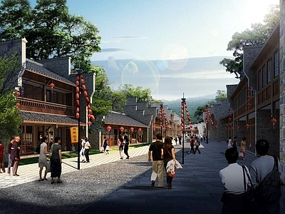 中式商业街 龙滩古镇 特色小镇建筑