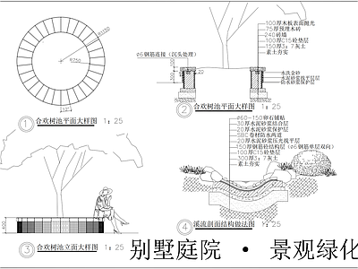现代新中式庭院 别墅庭院景观绿化 花园庭院 庭院铺装 私家庭院 庭院水景 施工图