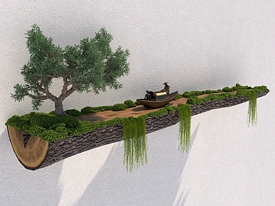 现代新中式挂件 墙饰 造景 装饰 茶台 绿植盆栽