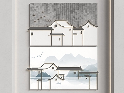 中式背景墙 江南水乡背景墙 徽派建筑墙饰 新中式装饰挂件 新中式文化墙 禅意文化背景墙