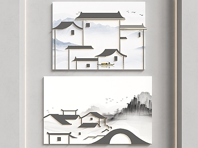 中式背景墙 江南水乡背景墙 徽派建筑墙饰 新中式装饰挂件 新中式文化墙 禅意文化背景墙