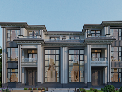新中式风格建筑 新中式双拼别墅