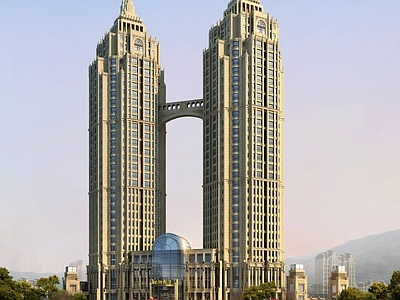 欧式办公楼 双塔式商业办公楼 双子塔