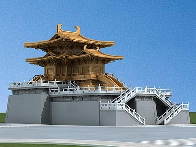 中式博古架 金殿 城楼 古建筑