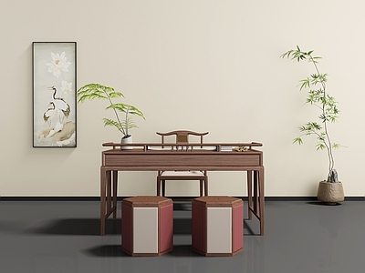 新中式书桌椅 书桌椅 书房 书桌 书椅