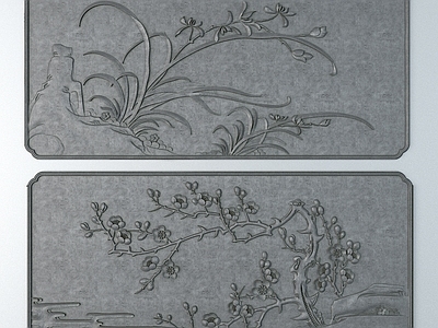 新中式中式雕花 浮雕墙 横屏浮雕 雕花纹理 花鸟雕花 花鸟浮雕