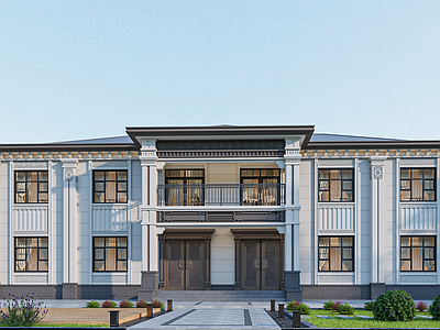 新中式风格建筑 新中式双拼别墅
