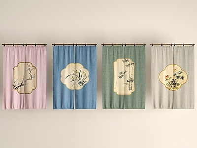 中式窗帘 四君子门帘 梅兰竹菊门帘