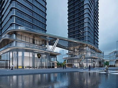 现代办公楼 超高层办公楼 流线型建筑 弧线空中连廊 汽车产业中心 屋顶无边泳池