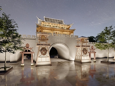 中式入口大门 古代城门城墙