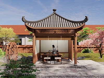 中式乡村庭院 中式凉亭 中式景观亭 中式四角亭 中式茶亭 庭院凉亭