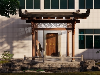 中式古建筑 中式传统门头 中式石框大门 中式大门挑檐 中式门头 石框大门
