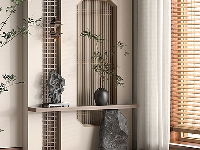 中古新中式玄关 入户玄关 屏风玄关 入户门厅 玄关造景