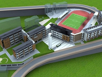 中式学校外观 学校建筑