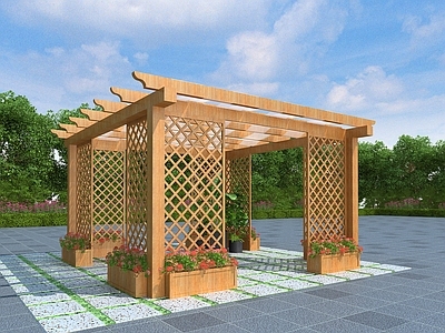 现代新中式廊架 木廊架 花架 凉亭