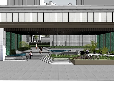 现代小区景观 小区入口 电梯外置门楼 层级造型台阶 建筑景观一体门楼
