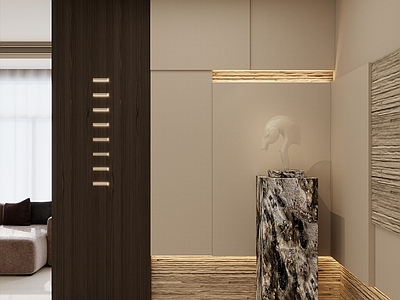 中古奶油玄关 几何叠级 线性灯 雕塑 岩石壁画 玄关