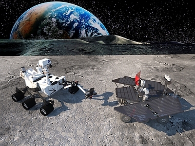 军事器材 月球探测仪 宇宙星空星球 科幻场景 探勘车探测车 太阳能月球地形