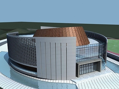 现代图书馆外观 剧院建筑