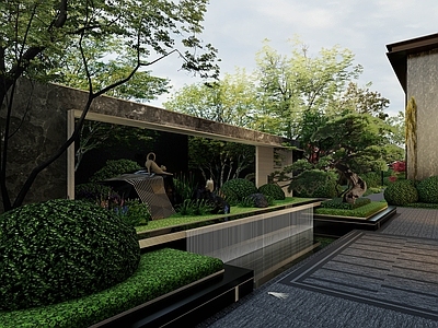 简约轻奢商业景观 龙湖景观示范区 龙湖示范区后场 简约自然景观设计 景墙雕塑水景