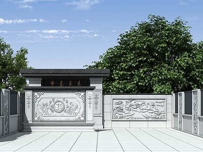 中式四合院 中式院子 中式照壁