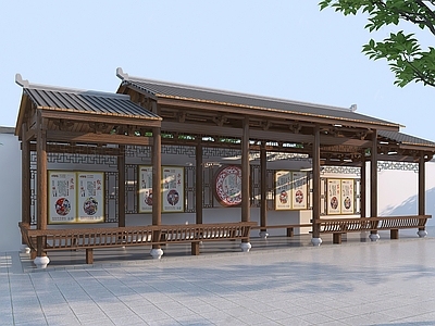 中式古建 中式仿古长廊 仿古文化廊架 古建四合院 庭院新中式 美丽乡村木长廊