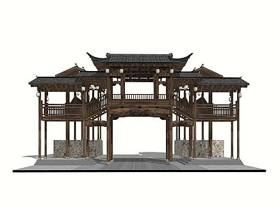 中式古建筑 中式 古代 木结构 连廊