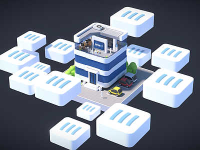 现代艺术风格建筑 等距办公大楼 Q版城市 卡通建筑 卡通楼房 商业建筑