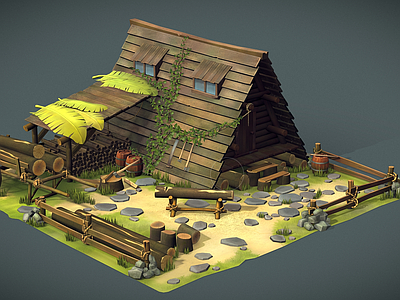 现代艺术风格建筑 伐木工人的房子 卡通木屋 森林木屋 灌木小屋 青苔小屋