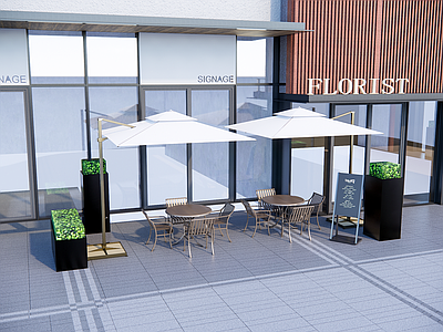 现代新中式遮阳伞 户外桌椅 外摆 商业外摆 景观桌椅 铁艺桌椅