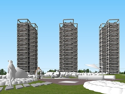 现代高层住宅 现代错落立面住宅
