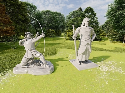 中式雕塑小品 古代将军雕塑