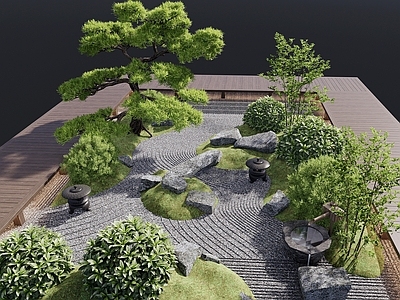 新中式禅意微地形 枯山水 景观石头 庭院小品 植物造景 灌木