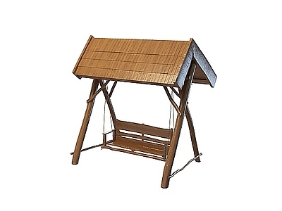 现代其他景观小品 带雨篷的木质秋千椅