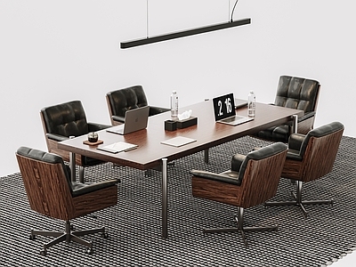 中古现代办公桌椅 Minotti 会议桌椅组合 Daiki办公椅 条形吊灯 洽谈桌椅